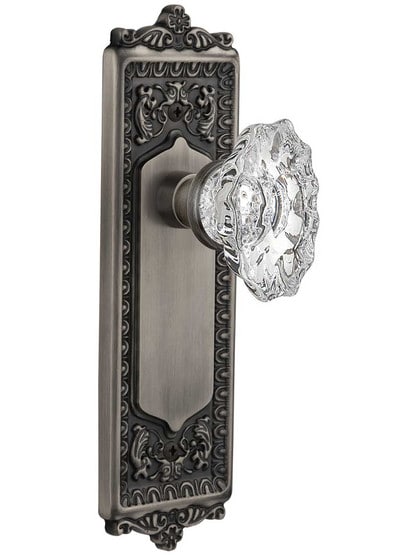 Egg and Dart Design Door Set with Chateau Crystal Glass Knobs in Antique Pewter.